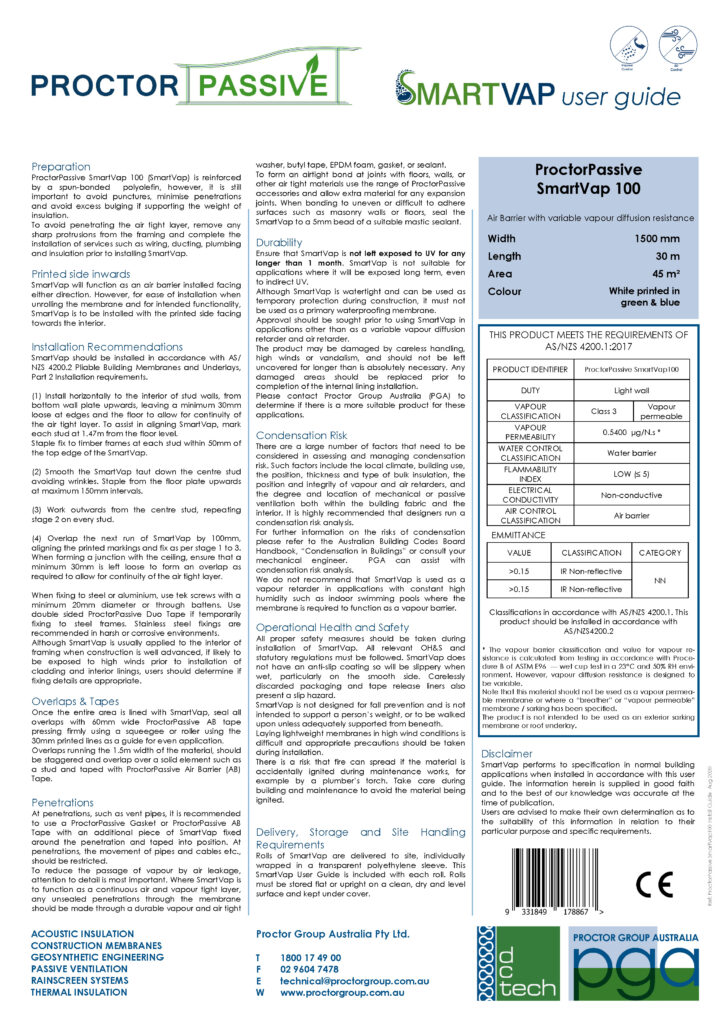 ProctorPassive SmartVap 100 Installation Guide